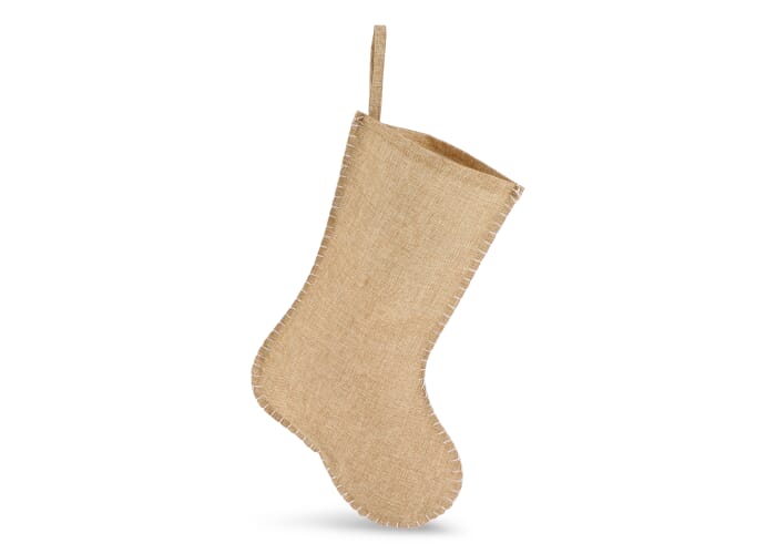 Jute-stijl kerstsok met decoratieve stiksels 40 cm