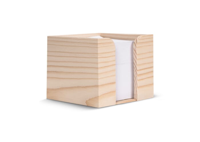 Kubushouder hout met wit papier 10x10x8.5cm