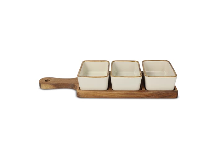 InSideOut houten serveerplank met 3 keramische schaaltjes